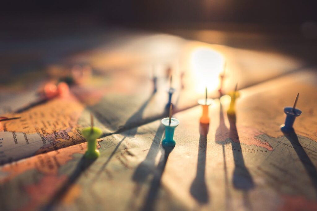 Map marked with colorful push pins representing regions where Dr. Jai Bhagwan Dhull's cardiothoracic expertise and heart surgery consultations are available across India.