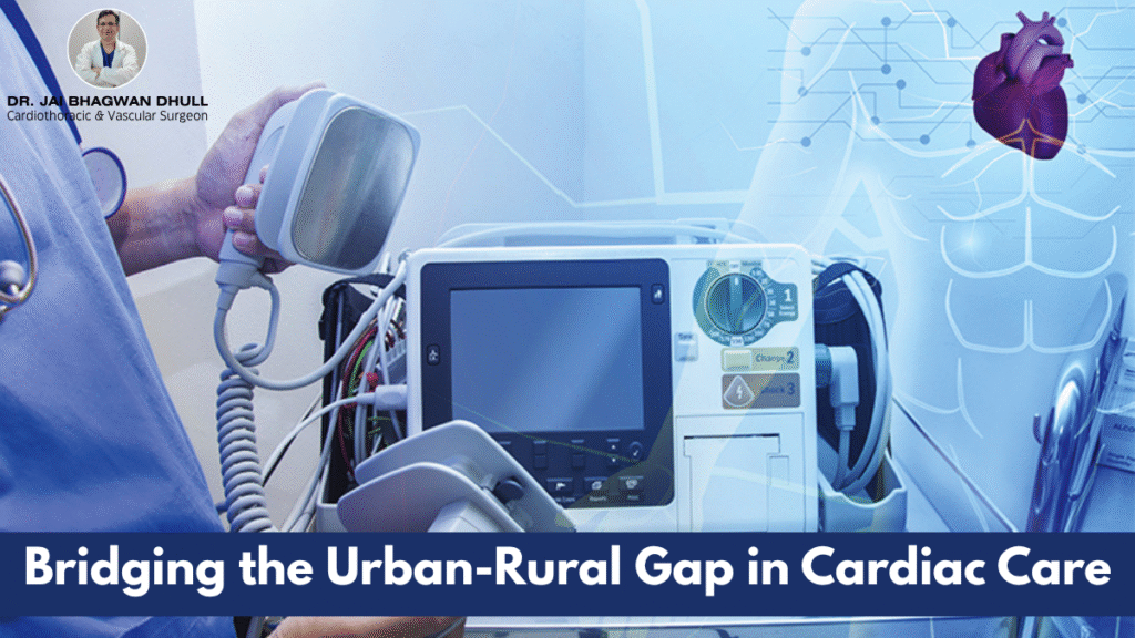 Cardiac defibrillator and healthcare professional representing Dr. Jai Bhagwan Dhull’s work in improving rural heart care.