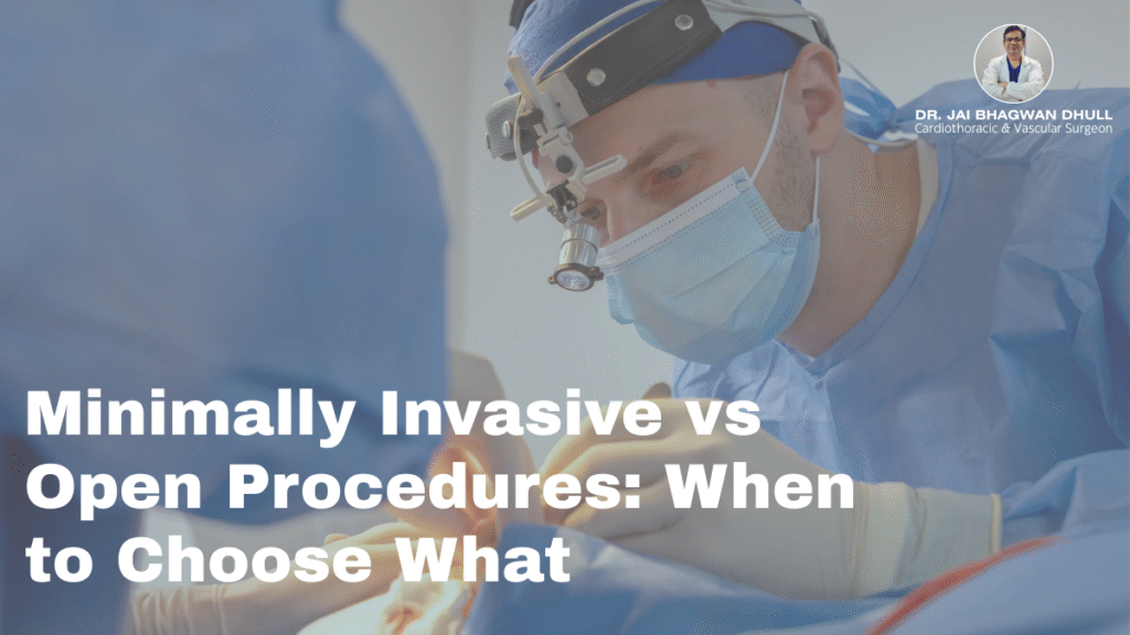 Dr. Jai Bhagwan Dhull performing surgery, highlighting the comparison between minimally invasive and open procedures in cardiothoracic surgery.