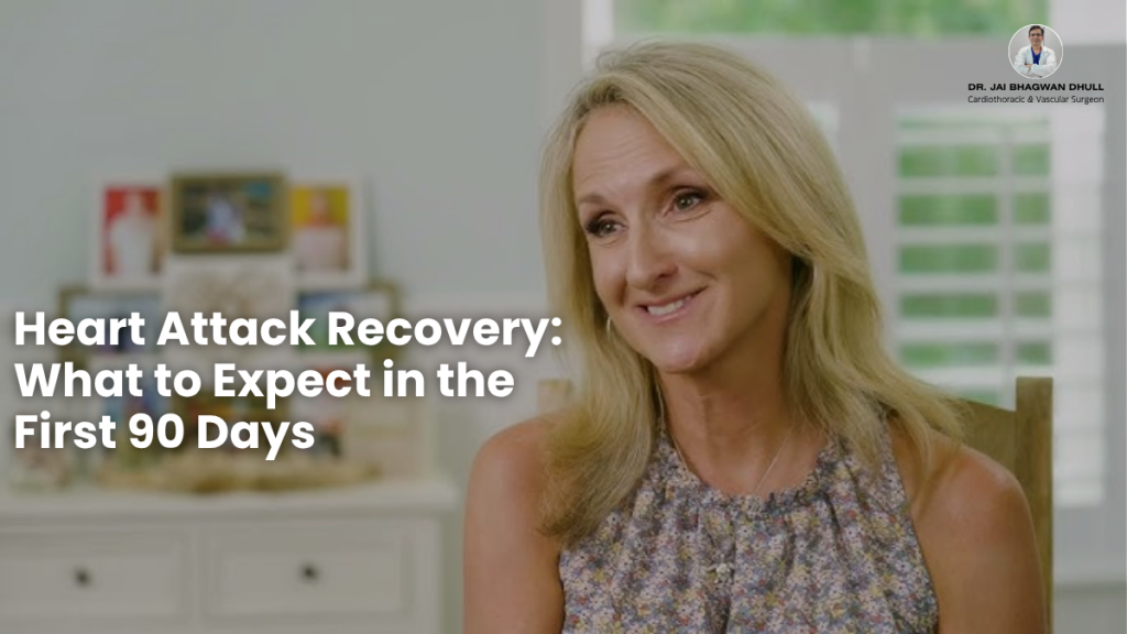 Woman sharing her heart attack recovery journey guided by Dr. Jai Bhagwan Dhull, expert cardiothoracic and vascular surgeon.